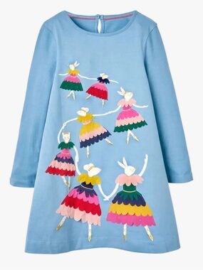 Mini Boden Ballerina Bunny Appliqué Dress Sz 7-8